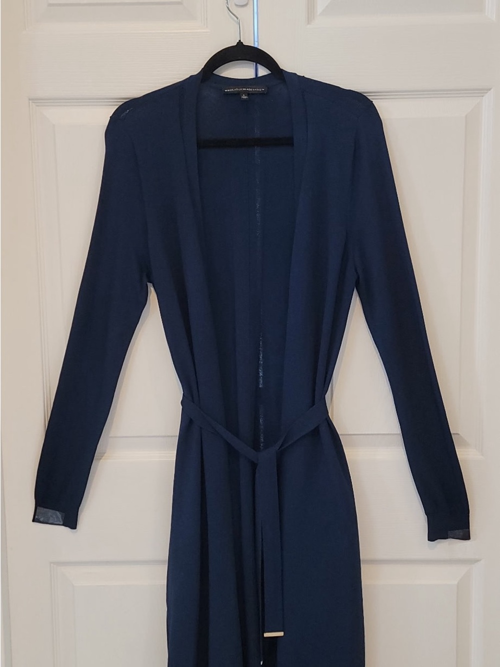 Excellent condition - WHBM Navy Long Sleeve Open-Front belted light sweater.